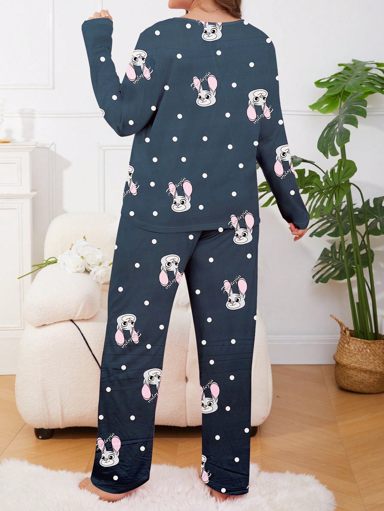 2Pcs Women Plus Long Sleeve Pajama Set,New Trendy Sleepwear Homewear For Autumn/Winter