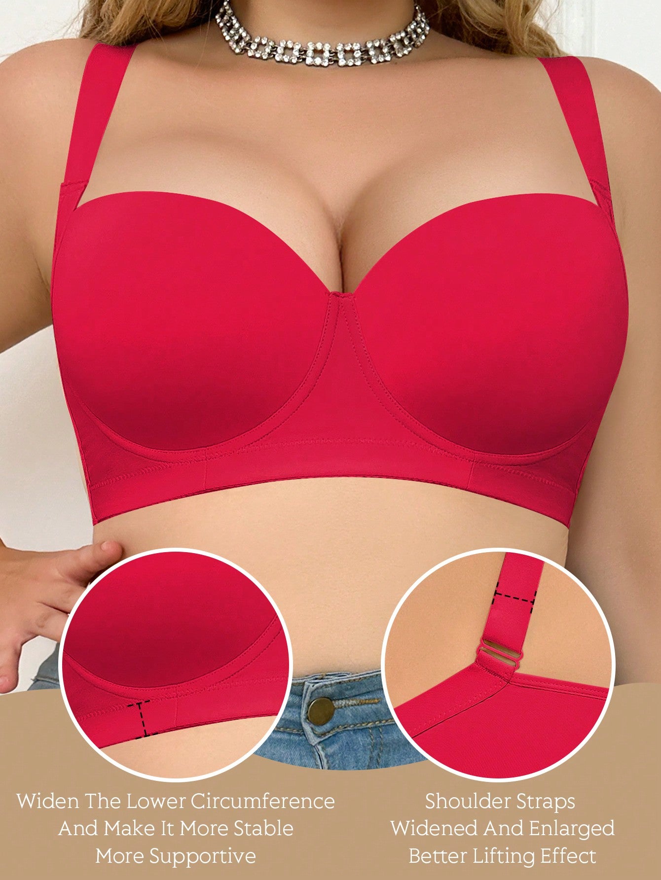 Beige Seamless Plus Size Women's Underwear Smooth And Simple Gathering Bra