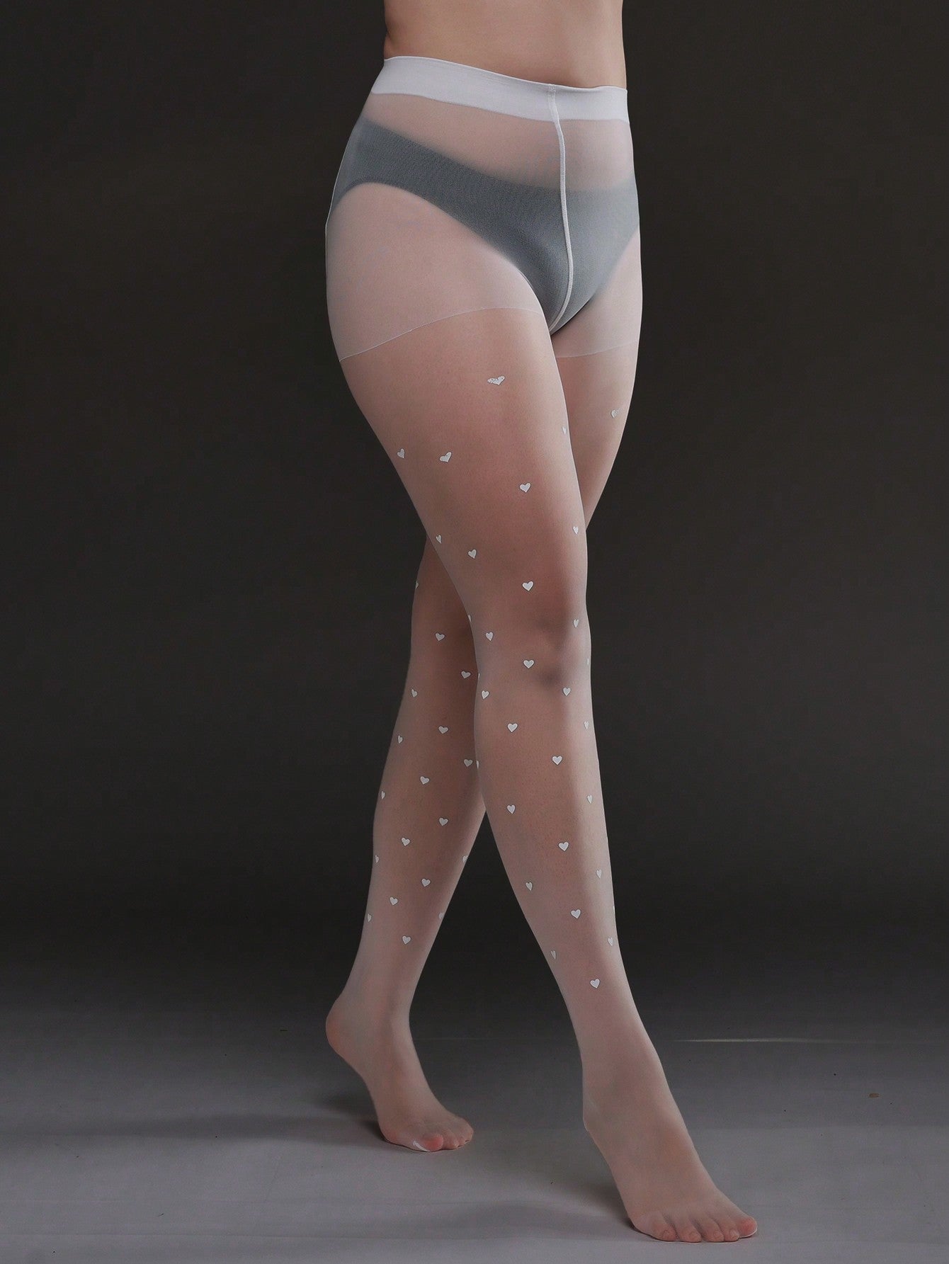 1pc 30D Plus Size Heart Print Semi-Sheer Pantyhose, Thin Transparent Stockings, Cute And Fashionable