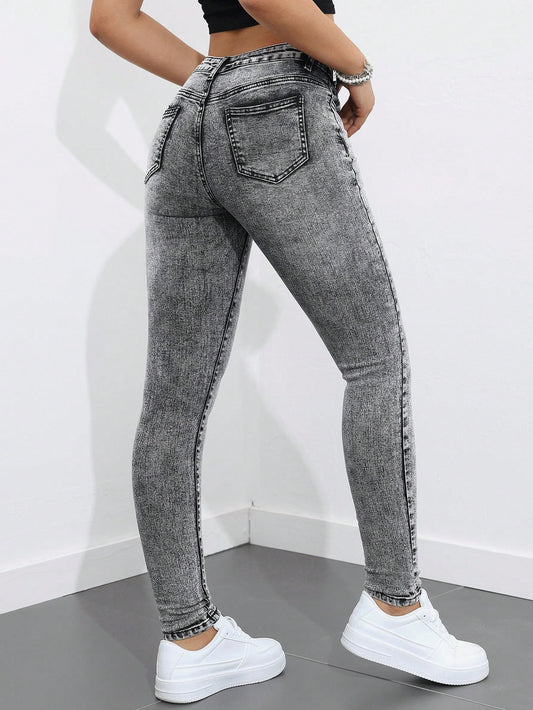 Tall Casual Low Waist Washed Vintage Skinny Jeans