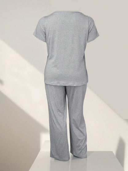 2pcs Women Summer Casual T-Shirt And Pants Pajama Set