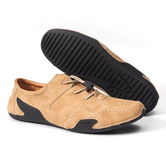 Men Hand Stitching Comfort Lace Up Soft Driving Leather Shoes