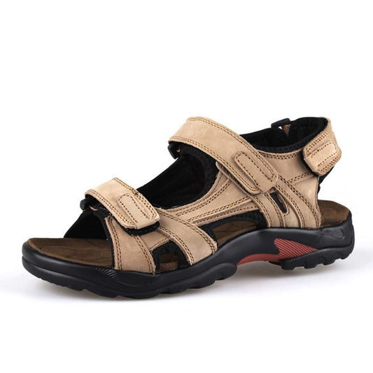 Men's first layer leather beach shoes open toe slip summer handmade large size sandals outdoor