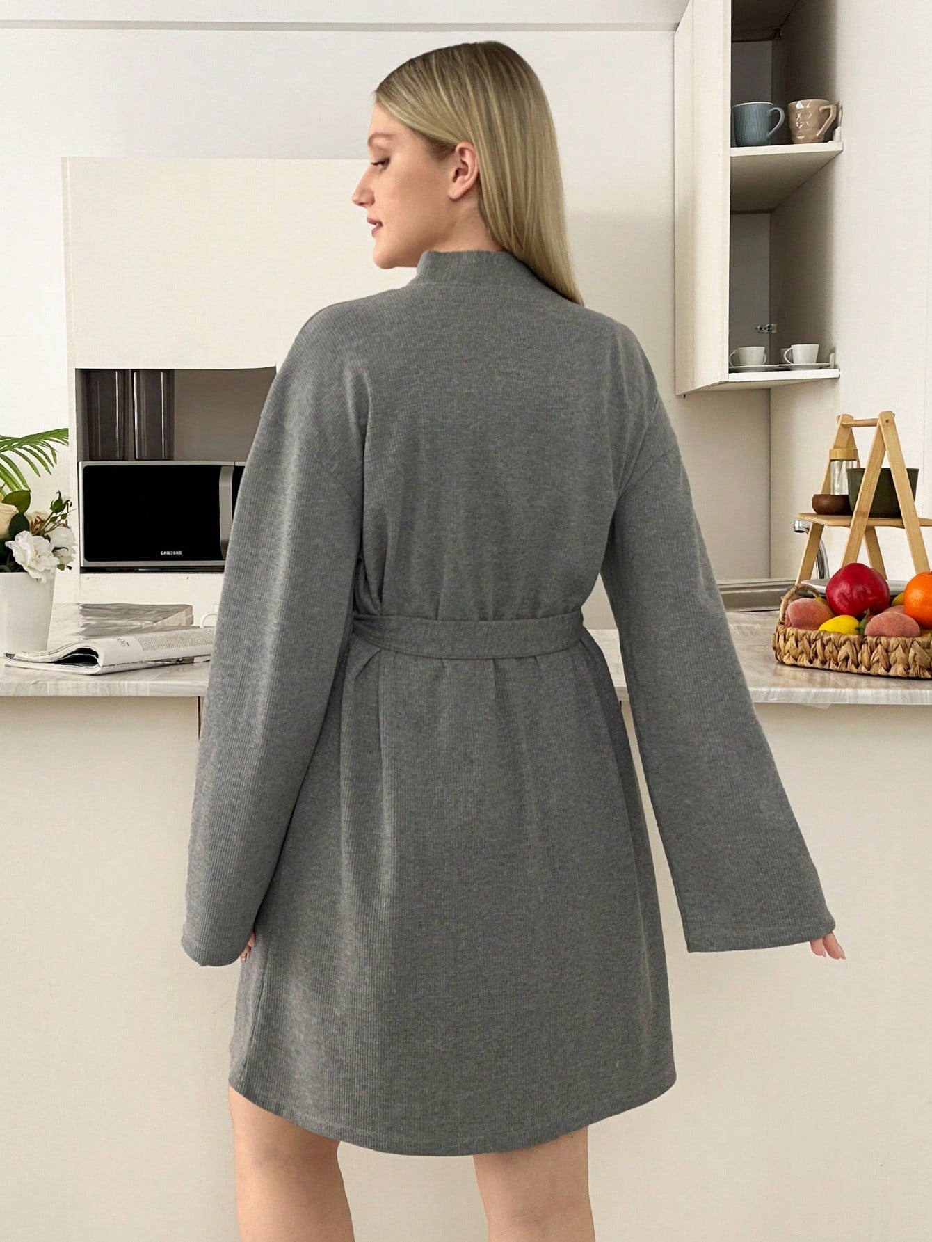 Women Plus Size Waffle Fabric Homewear Robe
