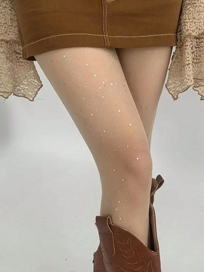 1pair Thin Sparkly Dots Cosmic Stars Pantyhose Pure Leg Beauty Black Silk Body Socks Sequin Pantyhose