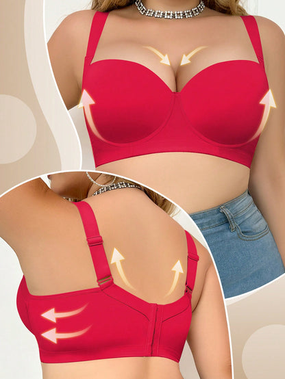 Beige Seamless Plus Size Women's Underwear Smooth And Simple Gathering Bra