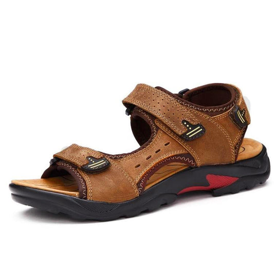 Men's Large Size Leather Hook Loop Hollow Out Outdoor Hiking Sandals