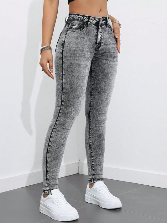 Tall Casual Low Waist Washed Vintage Skinny Jeans