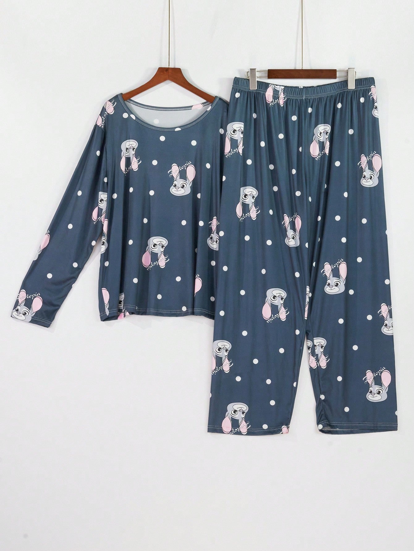 2Pcs Women Plus Long Sleeve Pajama Set,New Trendy Sleepwear Homewear For Autumn/Winter