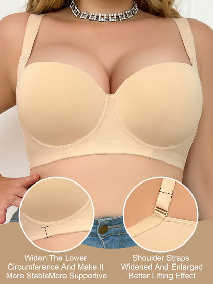 Beige Seamless Plus Size Women's Underwear Smooth And Simple Gathering Bra