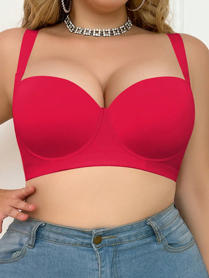 Beige Seamless Plus Size Women's Underwear Smooth And Simple Gathering Bra