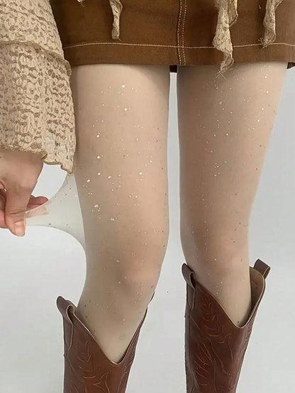 1pair Thin Sparkly Dots Cosmic Stars Pantyhose Pure Leg Beauty Black Silk Body Socks Sequin Pantyhose