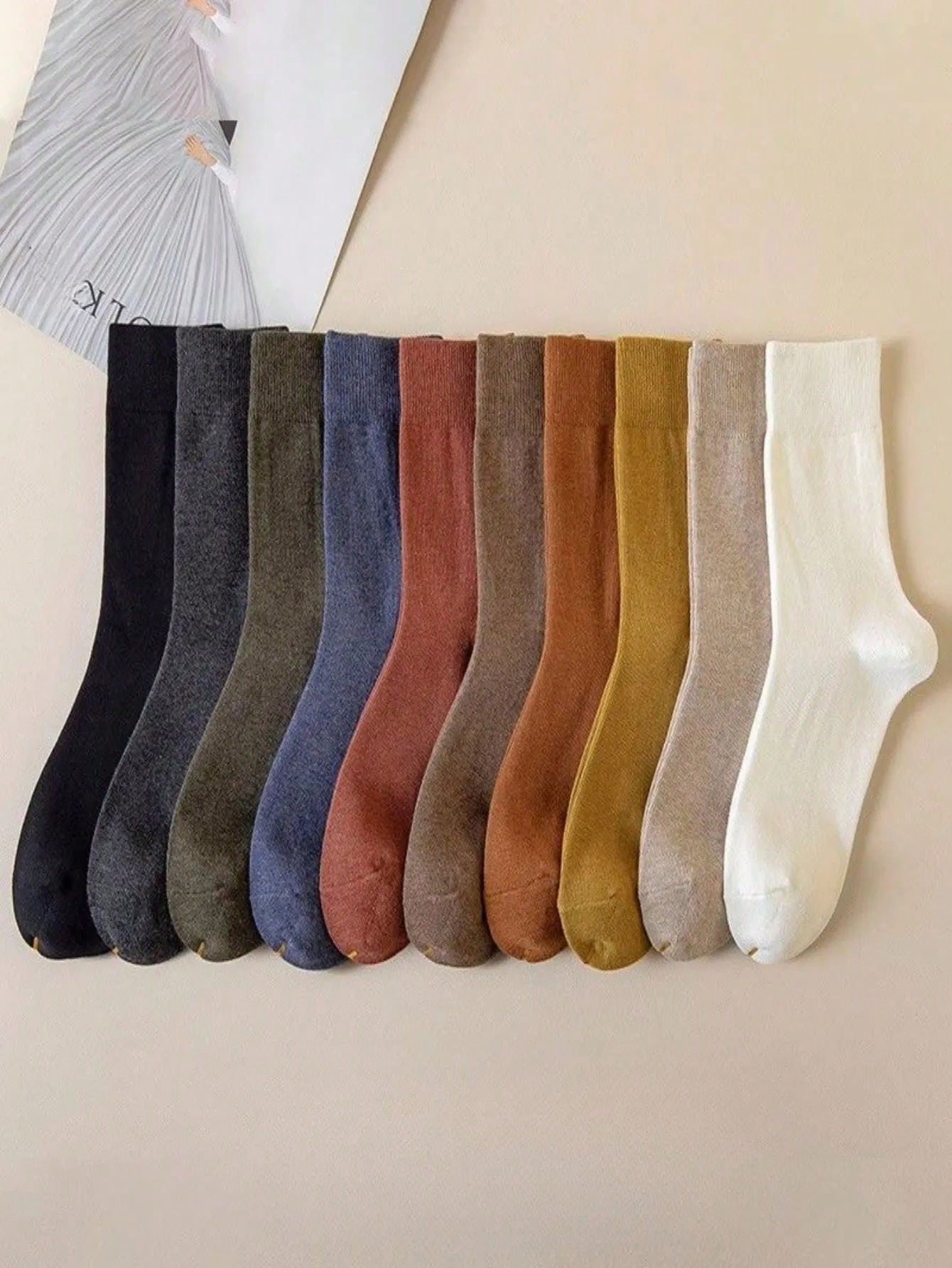 10 Pairs Mixed Color Mid-Calf Socks, Casual & Comfortable Socks, Solid Color Trendy Tall Socks For Spring And Autumn
